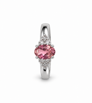 10K White Gold Oval Pink Tourmaline & Diamond Accent Ring