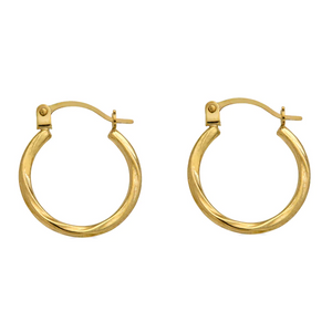 Yellow Gold Twisted Design Latch Back Hoop Earrings, 14k