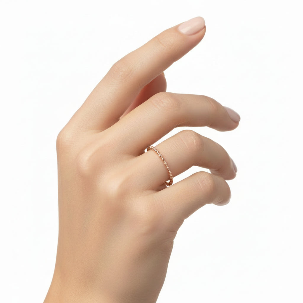 Rose Gold Tone Rotatable Faceted Bead Ring, 18k, 1.94gr