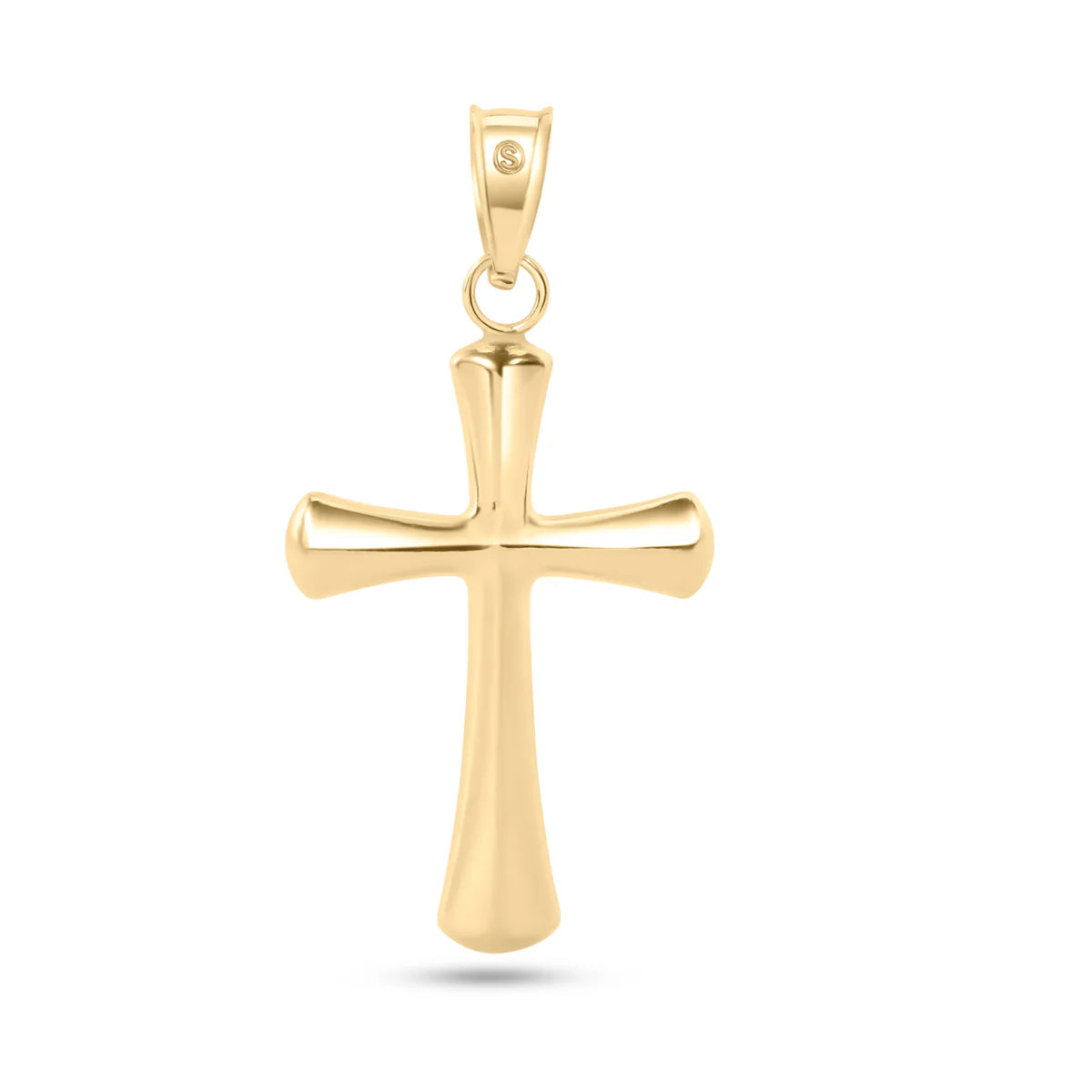 14K Yellow Gold 2 Sided Plain Hollow Tube Cross Pendant