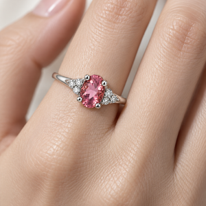 10K White Gold Oval Pink Tourmaline & Diamond Accent Ring