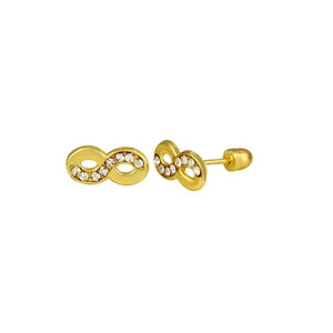 Yellow Gold Infinity CZ Screw Back Stud Earrings