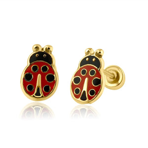 14 Karat Yellow Gold Ladybug Screw Back Earring