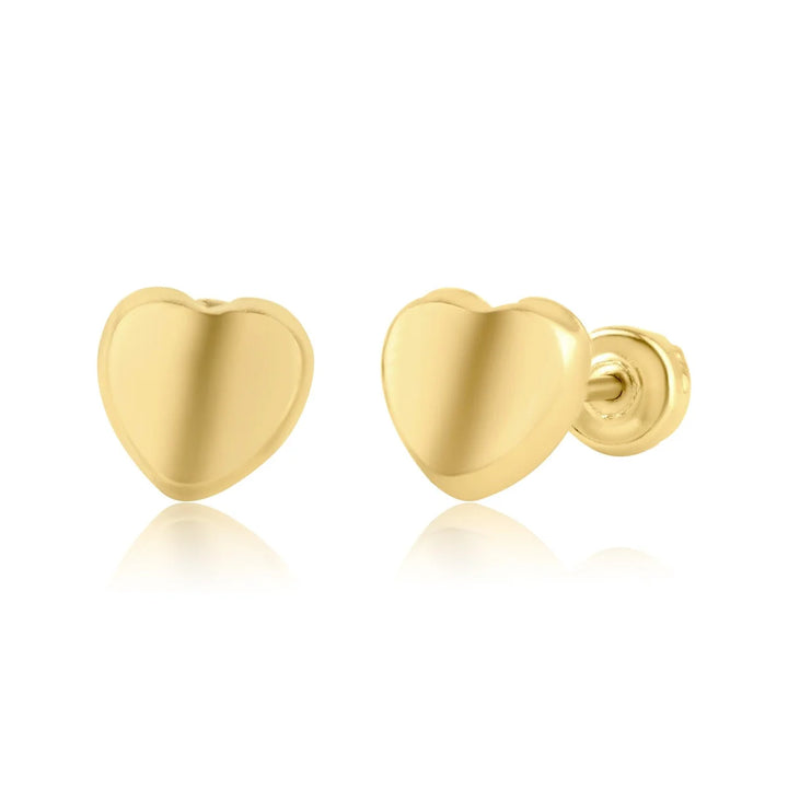 14k Yellow Gold Heart Screw back Earrings