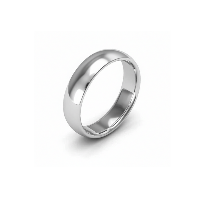 18K White Gold Half-Dome Simple Band-4.9mm
