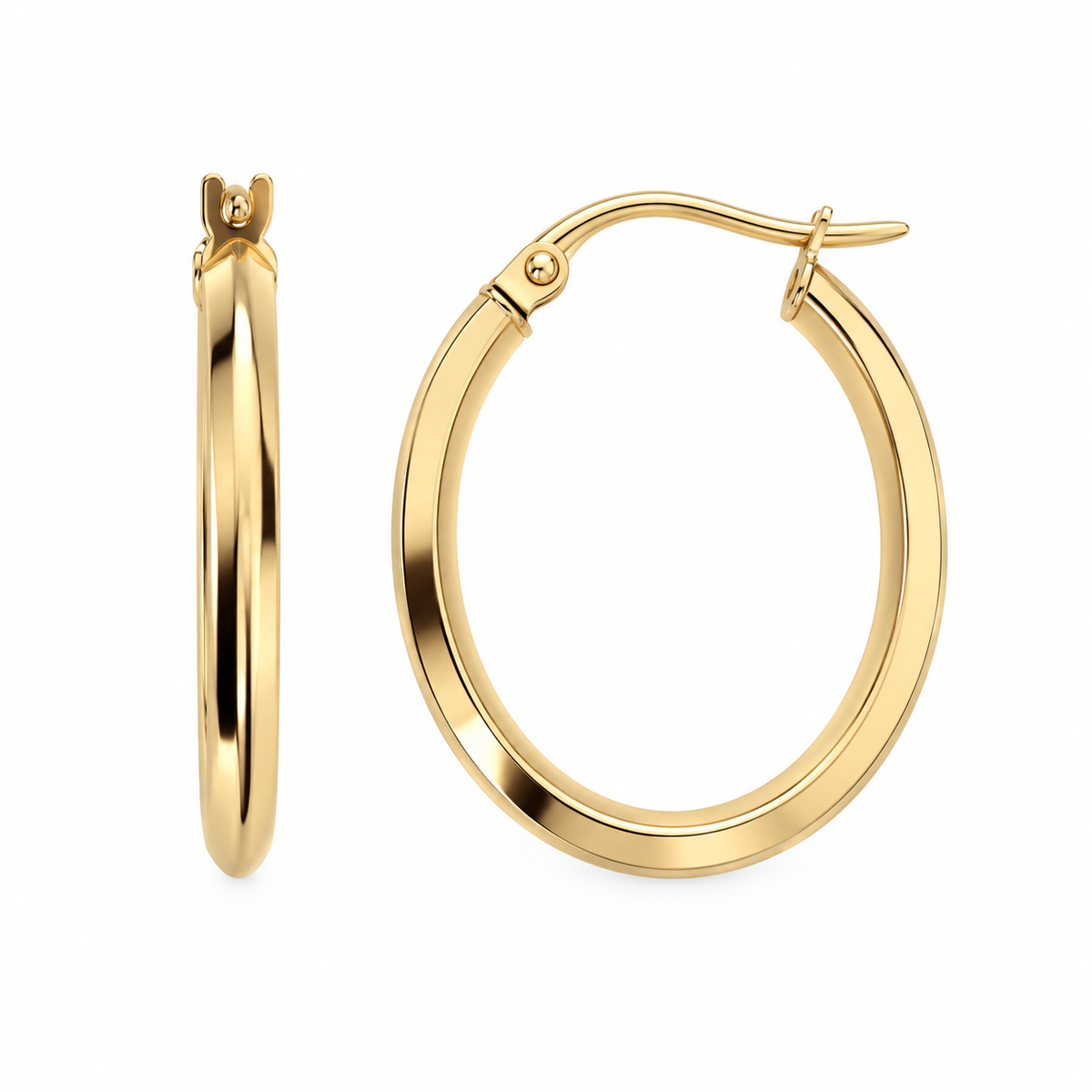 14K Yellow Gold Oval Hoop Earrings