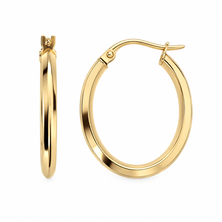 14K Yellow Gold Oval Hoop Earrings