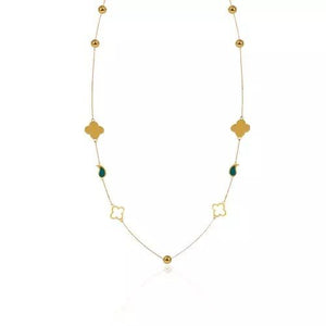 Yellow Gold Long Station Necklace with Flowers and balls, 18k, 6.43gr