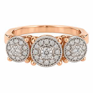 18K Rose Gold Two-Tone Three-Stone Oval Diamond Cluster Ring