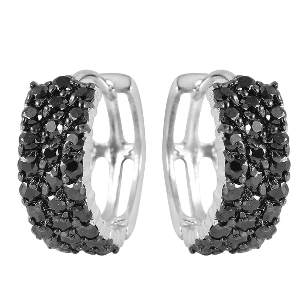 Silver huggie hoop Earrings  with Black CZ