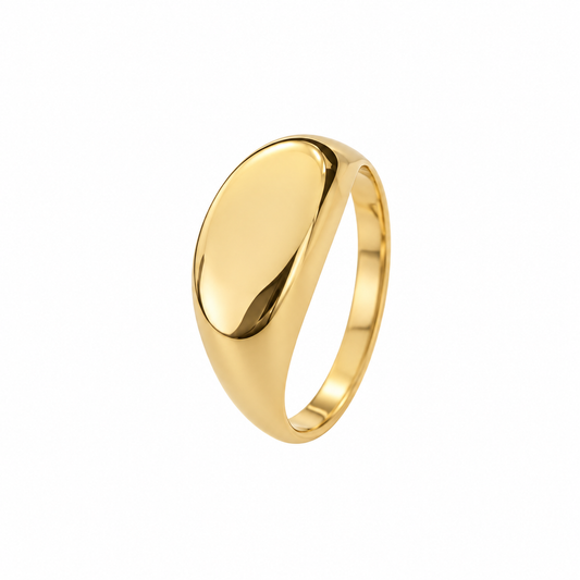 18K Yellow Gold Plain Oval Signet Ring
