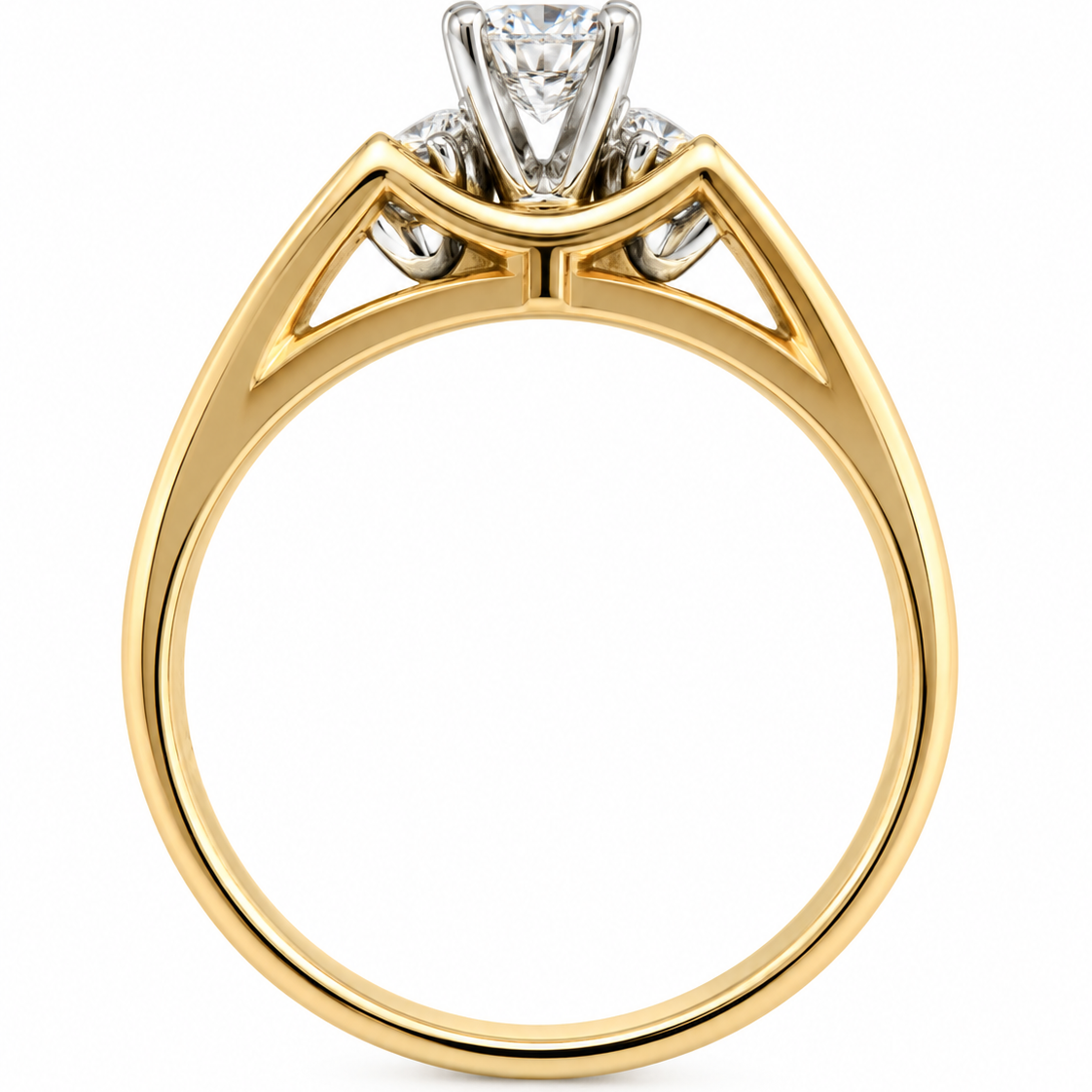 14K Yellow Gold Three-Stone Diamond Textured Split-Shank Ring
