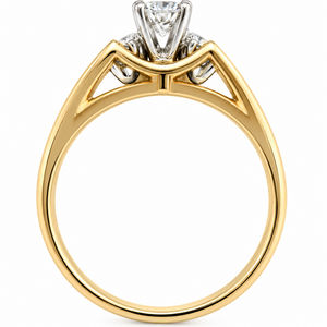 14K Yellow Gold Three-Stone Diamond Textured Split-Shank Ring