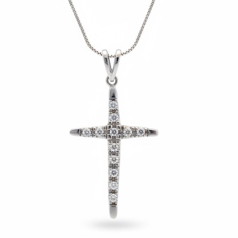 14k White Gold Diamond Cross Pendant