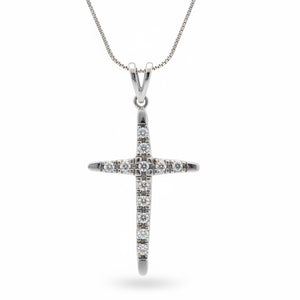 14k White Gold Diamond Cross Pendant