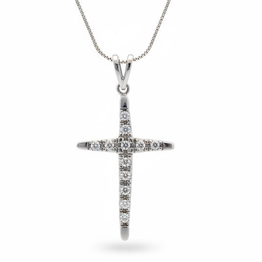 14k White Gold Diamond Cross Pendant