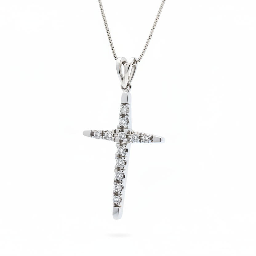 14k White Gold Diamond Cross Pendant