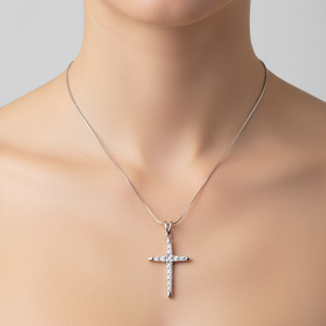 14k White Gold Diamond Cross Pendant