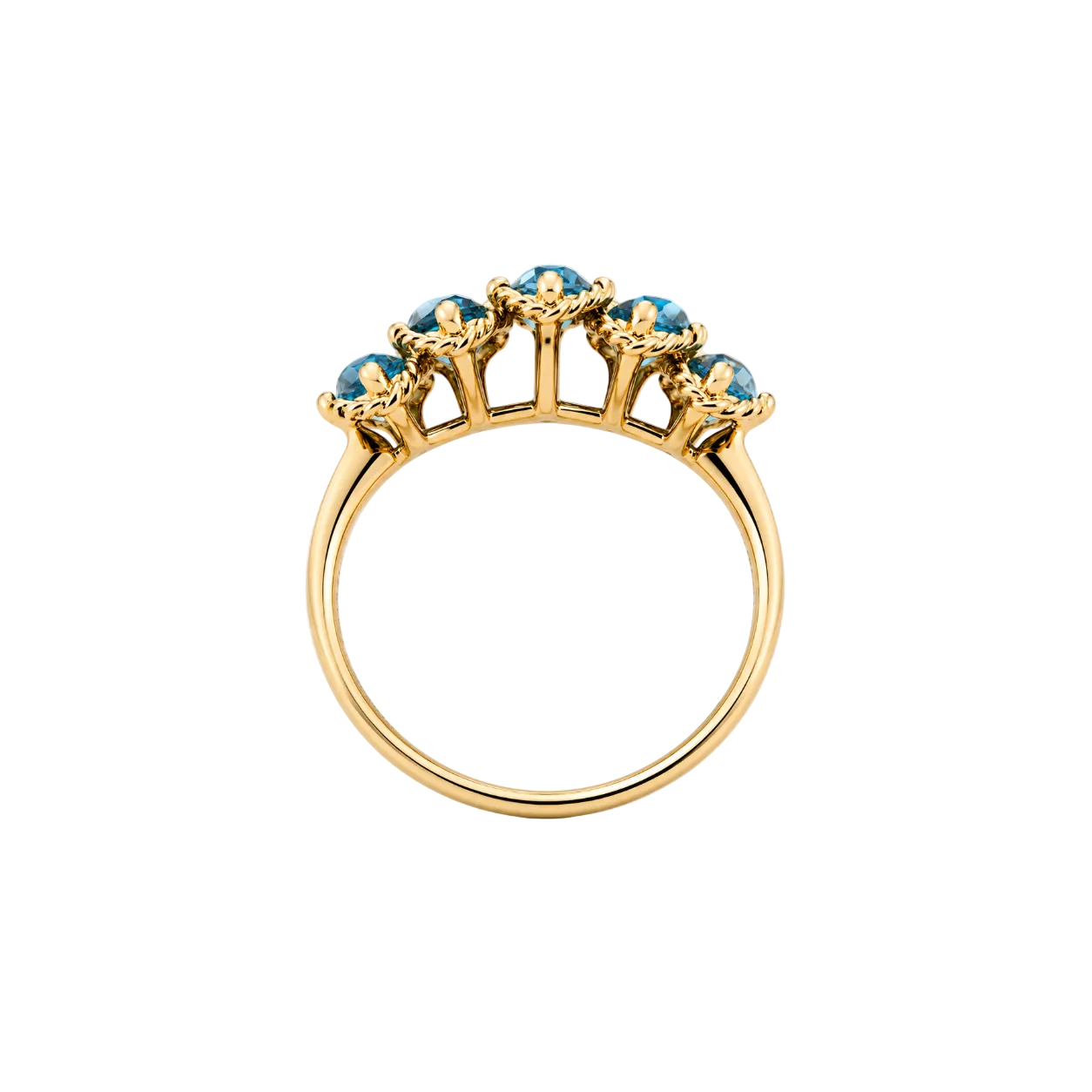 14K Yellow Gold Five-Stone Marquise Blue Topaz Ring, T:1.62ct