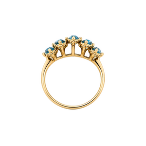 14K Yellow Gold Five-Stone Marquise Blue Topaz Ring, T:1.62ct