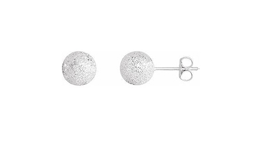 White Gold Star Dust Ball Shape Stud Earrings.  6mm,18k, 1.8gr