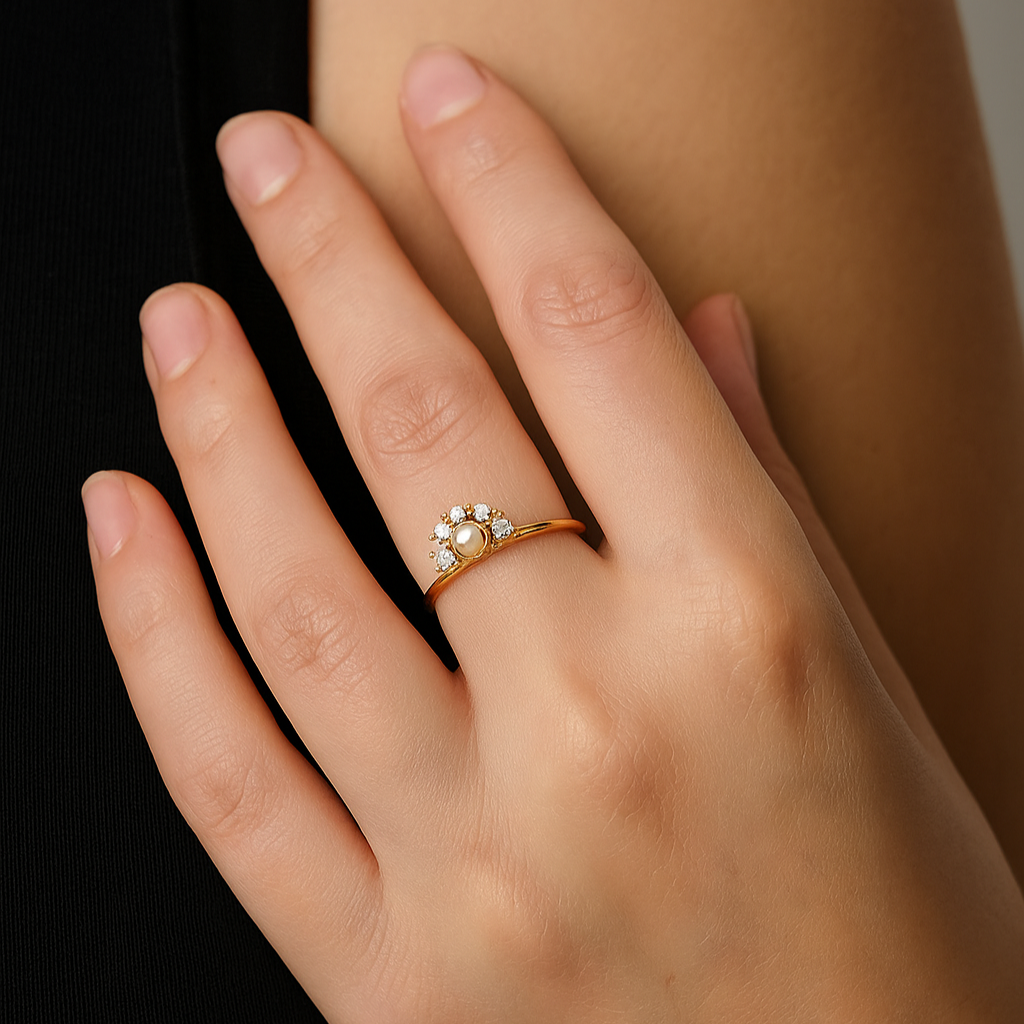 Regal Pearl and Diamond Crown Ring in Yellow Gold, 14k TDW:0.2ct