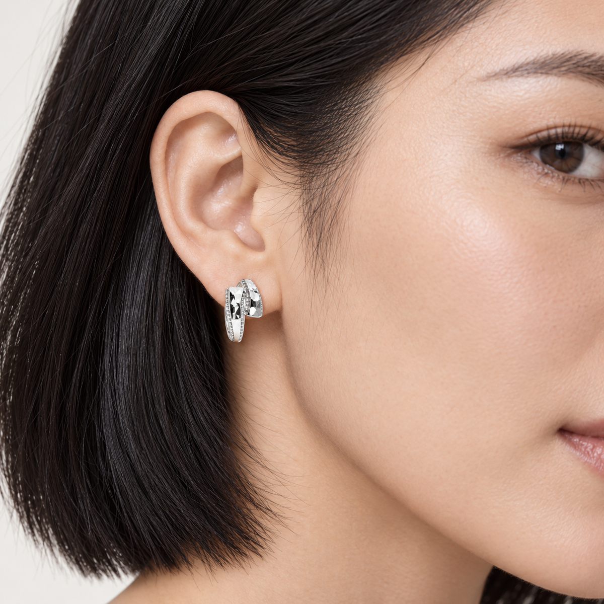 925 Sterling Silver Diamond Cut Geometric Hoop Earrings