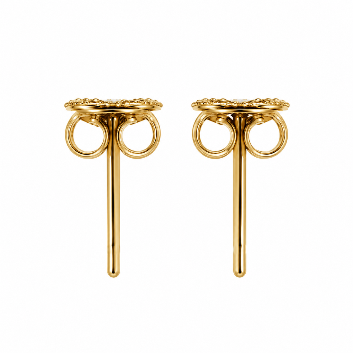 18K Yellow Gold Four-Petal Diamond-Cut Stud Earrings