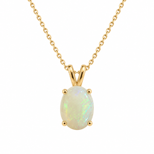 14K Yellow Gold Oval Opal Solitaire Pendant