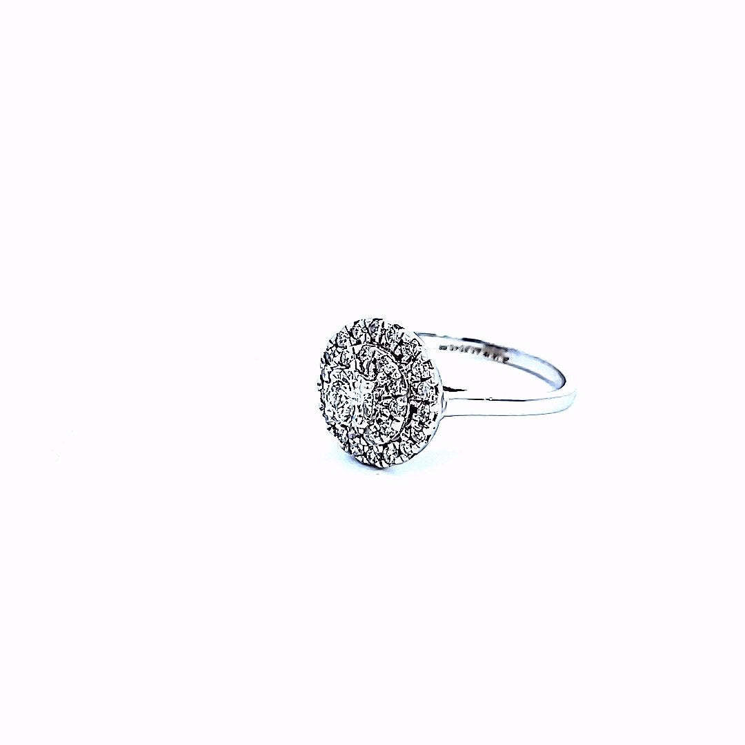 GIA Certified White Gold Two Levels HaloPavé Diamond Ring. Centre: 0.3ct #3445891810 SI2 H.  29 Round Diamonds on Two Levels.  TDW: 0.74ct VS GH. 14k 3gr