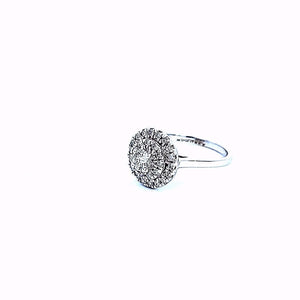 GIA Certified White Gold Two Levels HaloPavé Diamond Ring. Centre: 0.3ct #3445891810 SI2 H.  29 Round Diamonds on Two Levels.  TDW: 0.74ct VS GH. 14k 3gr