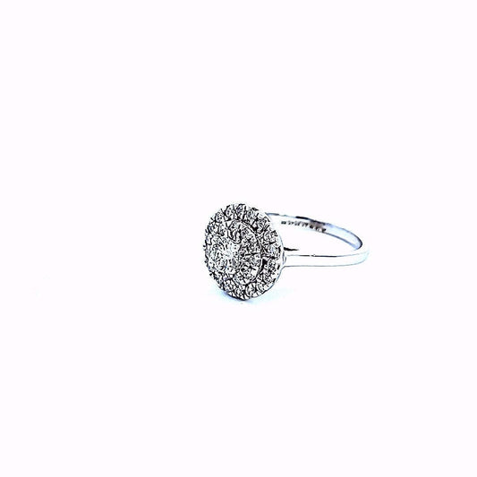 GIA Certified White Gold Two Levels HaloPavé Diamond Ring. Centre: 0.3ct #3445891810 SI2 H.  29 Round Diamonds on Two Levels.  TDW: 0.74ct VS GH. 14k 3gr