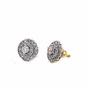 Certified Yellow Gold Two Levels Halo Pavé Diamond Earrings With Screwed Butterfly Backs. TDW: 0.70CT SI2-I1 H-I. 14k 2.6gr