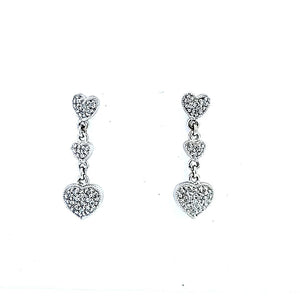 White Gold Triple Heart Diamond Earrings. 14k, 2.12gr, TDW:0.2ct
