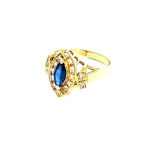 Yellow Gold Marquise Sapphire and Diamond  Eye Shaped Ring. 18k 3.7gr S: 0.48ct  TDW: 0.13ct