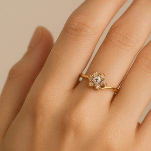 10K Rose Gold Floral Cluster Diamond Ring