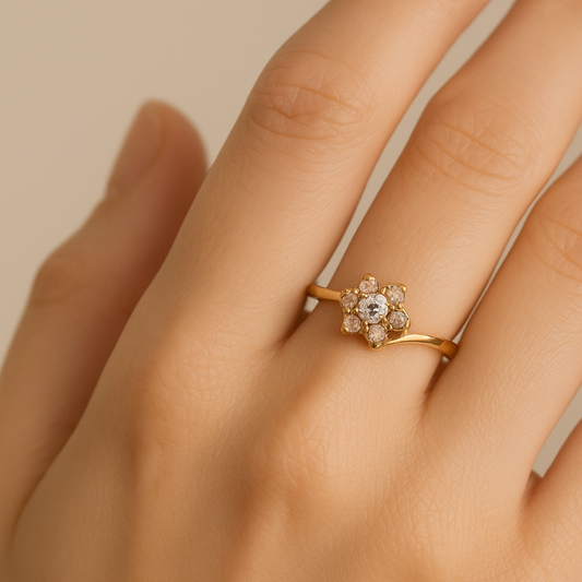 10K Rose Gold Floral Cluster Diamond Ring