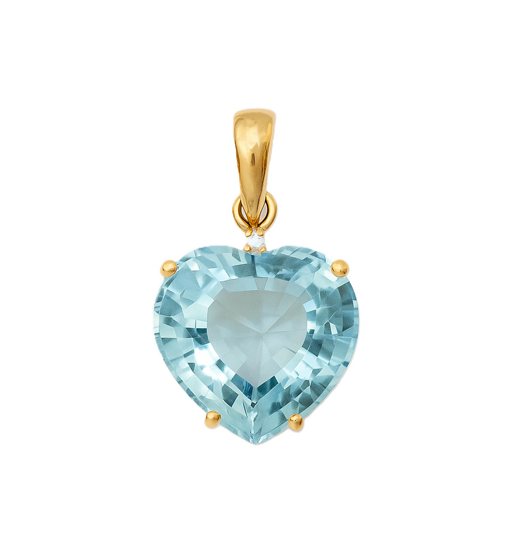 18K Yellow Gold Heart Shape Blue Topaz and Diamond Pendant TDW: 0.01ct