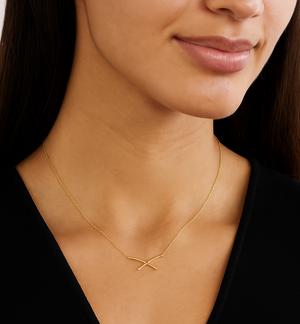 Yellow gold Sleek Crossover Bar Necklace,  18k , 3.5gr