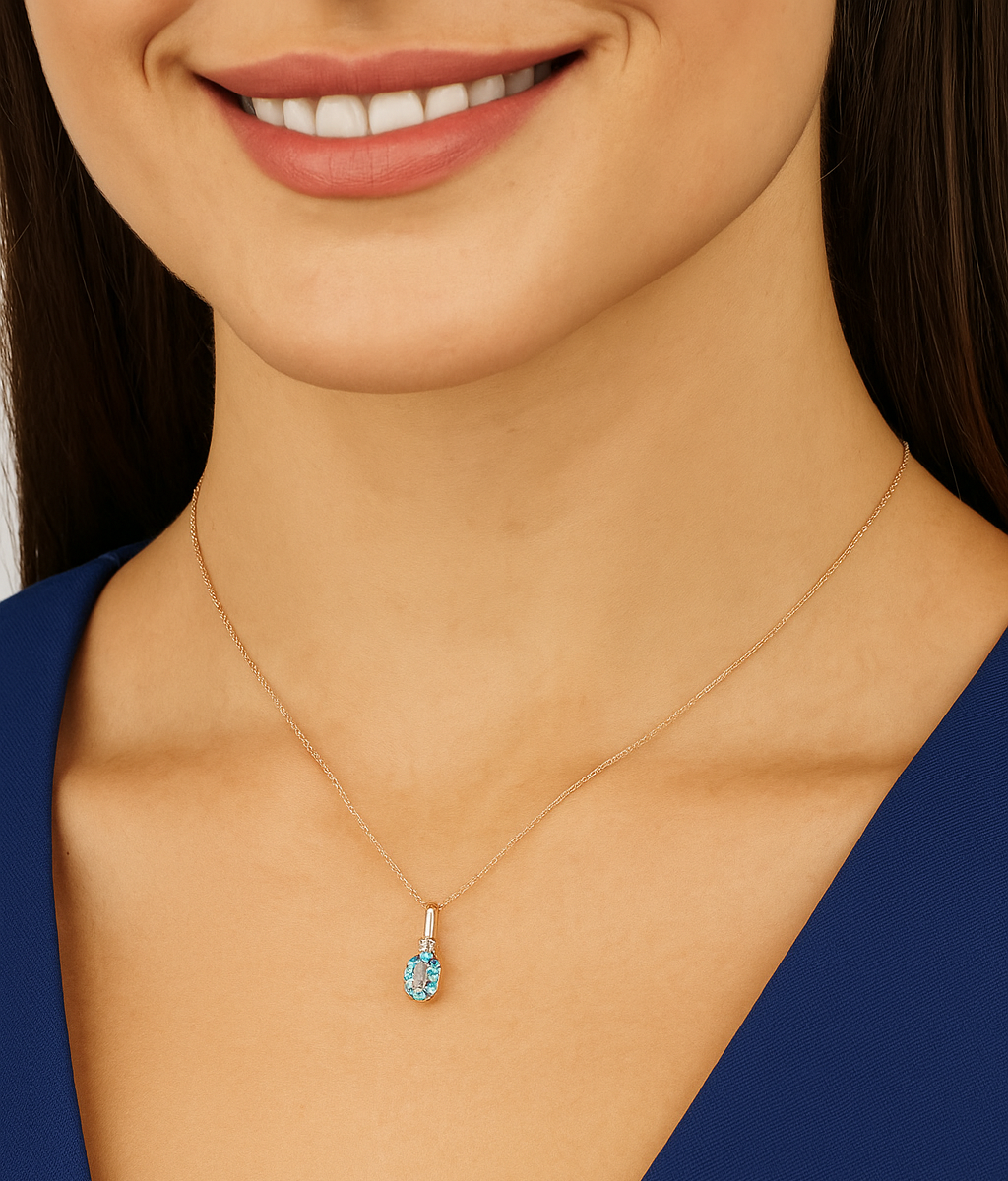 White Gold Blue Topaz Diamond Pendent, 10k