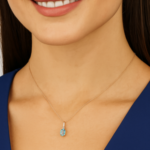 10K White Gold Blue Topaz Diamond Pendant Necklace