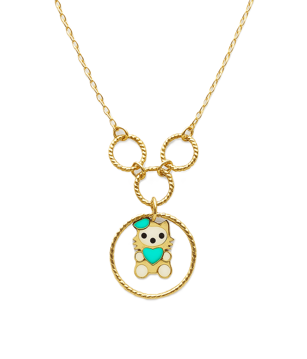 Yellow Gold Kids Necklace with little Kitty, 18k, 2.29gr