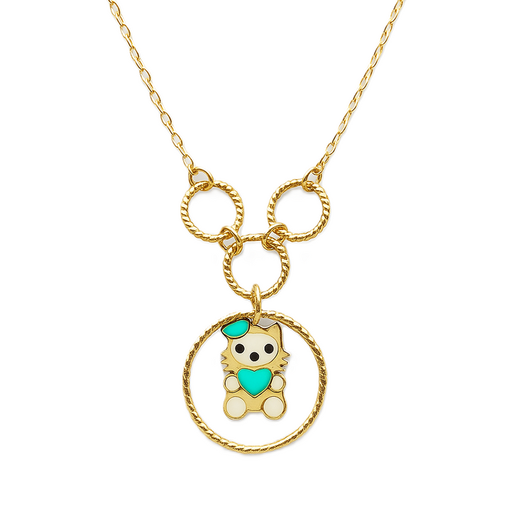 18K Yellow Gold Kids Necklace with little Kitty