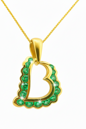 14K Yellow Gold Heart Emerald Pendant Necklace