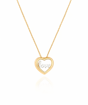 18K Yellow Gold Heart Necklace with White Gold LOVE word inside 4.13gr