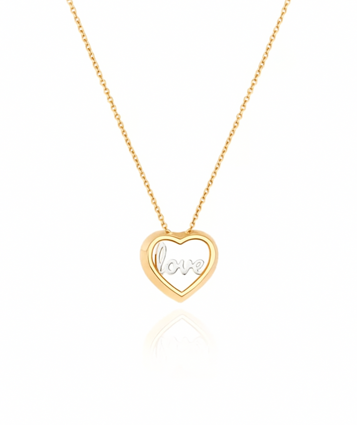 18K Yellow Gold Heart Necklace with White Gold LOVE word inside 4.13gr
