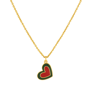 Yellow Gold Heart Necklace with Red and Green Enamel, 18k, 1.9gr