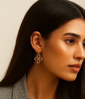 Yellow Gold Big hanging Flower Earrings, 18k, 3.06gr