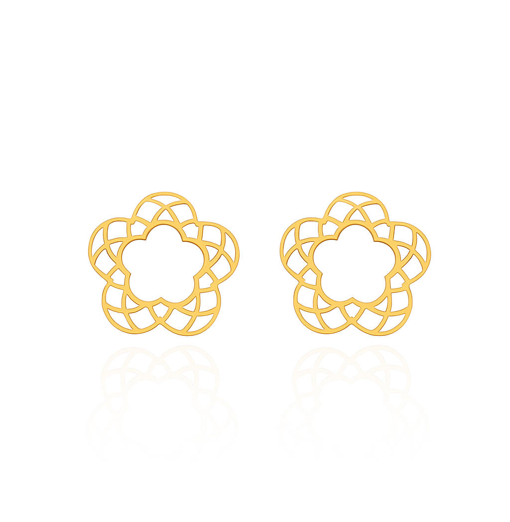 Yellow Gold Flower Stud Earrings,18k, 1.59gr
