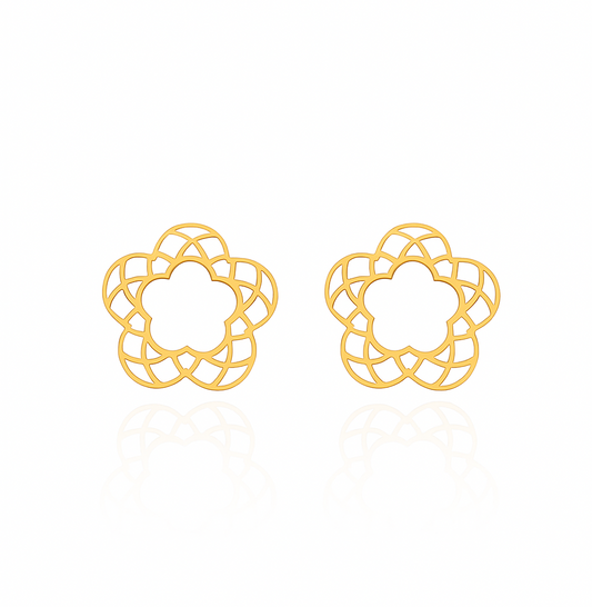 18K Yellow Gold Flower Stud Earrings